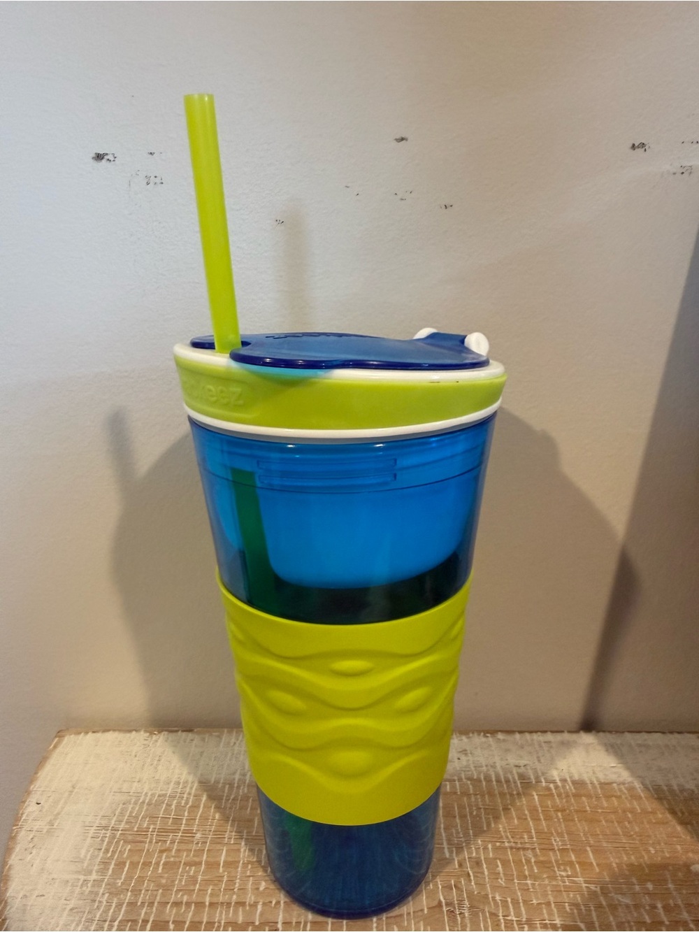 Blue & Lime Insulated Travel Tumbler with Straw and Snack Container -